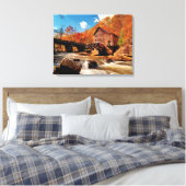 Najaarse watermill canvas afdruk (Insitu (Slaapkamer))