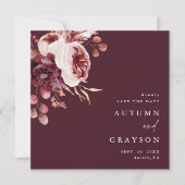 Najaarsfoto van de Romance Burgundy Wedding Foto Save The Date (Voorkant)