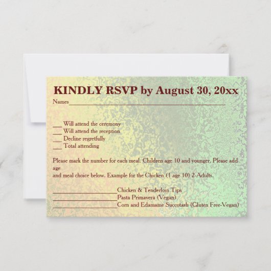 Najaarsjaad van RSVP met groene en gele bruiloft Kaart (Voorkant)