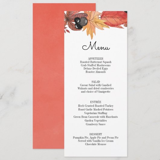 Najaarsmenu Thanksgiving laat verlaten Kaart (Voorkant / Achterkant)