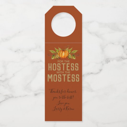 Najaarspompoen Thanksgiving hostess Gift Wine Flessenhanger (Voorkant)