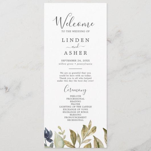 Najaarsprogramma Greenery Wedding Programme Programma (Voorkant)