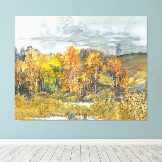 Najaarsschilderende waterverf 300 canvas afdruk (Insitu (Houten vloer))