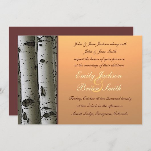 Najaarsthema aspen bomen Rustige bruiloft nodigt u Kaart (Voorkant / Achterkant)