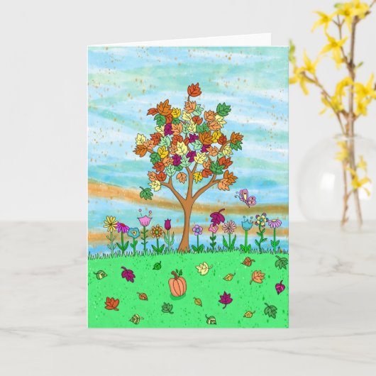 najaarstructuur | Fall Leaves Kaart (Gele Bloem)