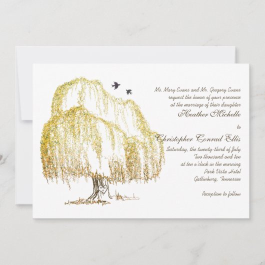 Najaarsuitnodiging over de herfst Willow Tree Wedd Kaart (Voorkant)