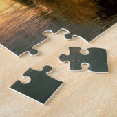 Najaarszonsondergang op de rivier. legpuzzel (Zijkant)
