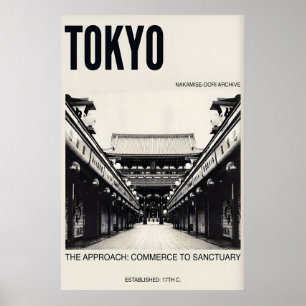 Nakamise Dori Poster Tokyo Reis Kunst (Zwart