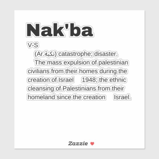Nakba Betekenis ontwerp Nakba Definitie tekst Sticker (Vel)