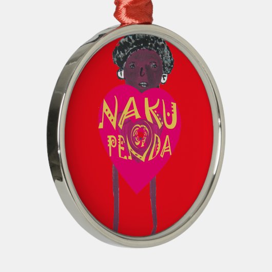 Nakupenda Love Art – Swahili Heart Design Metalen Ornament (Rechts)