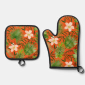 Nalani Hawaiian Tropical Garden Sinaasappel Ovenwant & Pannenlap Set (Voorkant)