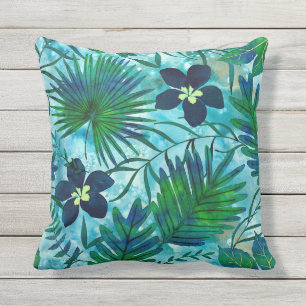 Nalani Hawaiian Tropische Garden Blauwgroen Buitenkussen