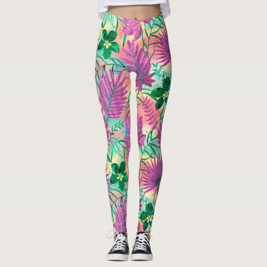 Nalani Hawaiian Tropische Garden Fuchsia Leggings (Voorkant)