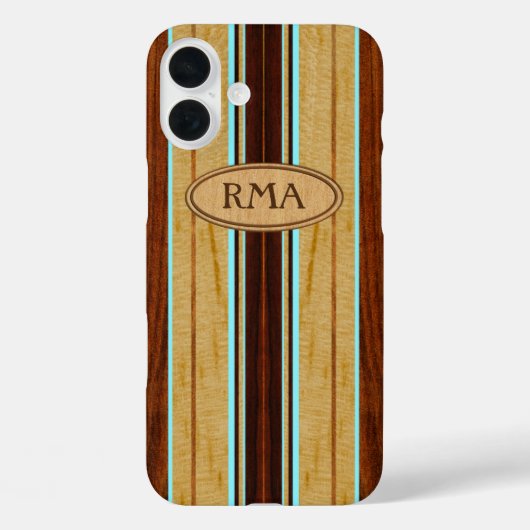 Nalu Hou Faux Koa Wood Monogram Surfboard Case-Mate iPhone Case (Achterkant)