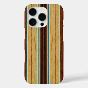 Nalu Hou Faux Koa Wood Surfboard Aqua iPhone 16 Pro Hoesje