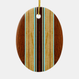 Nalu Hou Faux Koa Wood Surfboard Keramisch Ornament