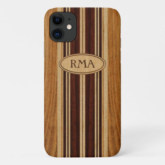 Nalu Lua Faux Koa Wood Monogram Surfboard Case-Mate iPhone Case (Achterkant)