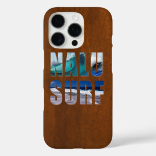 Nalu-Surf Hawaiian Wave Faux Koa Wood Surfboard iPhone 16 Pro Hoesje