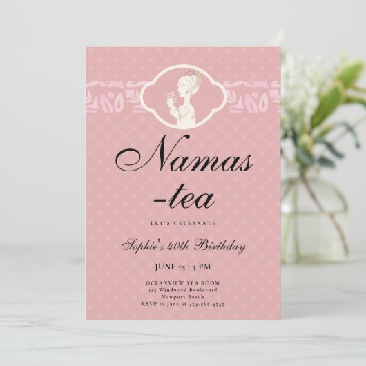 Namas-Tea Schattige Roze Blush 40ste Verjaardags T Kaart (Staand voorkant)