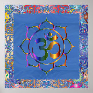 Namaste Aum Om & Lotus met  regenbooggrens Poster