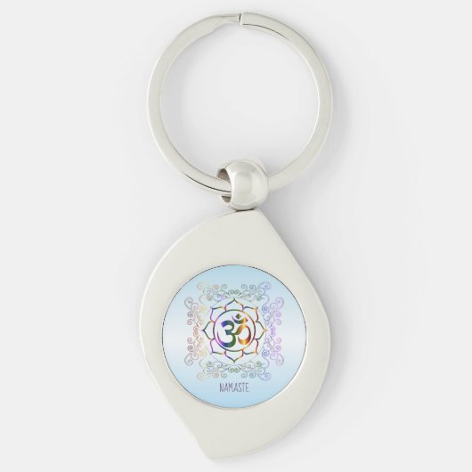 Namaste Aum (Om) Lotus Prismatic Ornamental Keycha Sleutelhanger (Voorkant)