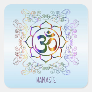 Namaste Aum (Om) Lotus Prismatic Ornamental Vierkante Sticker