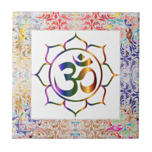 Namaste Aum Om & Lotus Rainbow Border op maat Tegeltje