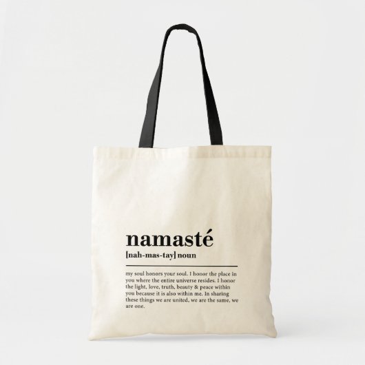 Namaste Definitie Yoga Moderne Minimale Meditatie Tote Bag (Voorkant)