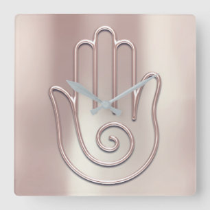 Namaste Greeting Urban Joga Pink Pearl Hallo Hand Vierkante Klok