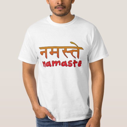 Namaste in het Engels en Hindi Script T-shirt (Voorkant)