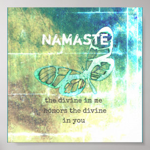 namaste inspirerend quote poster blauwgroen vlinde