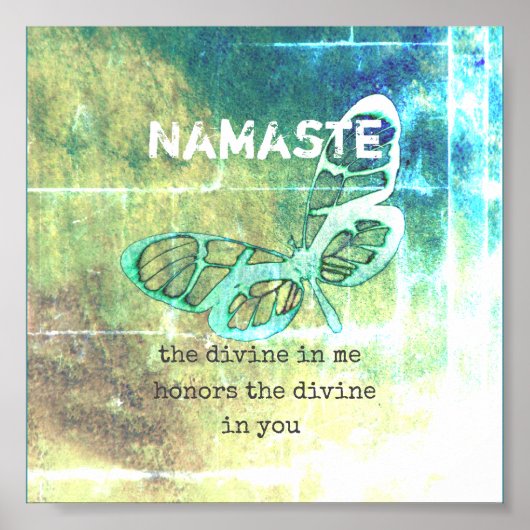 namaste inspirerend quote poster blauwgroen vlinde (Voorkant)