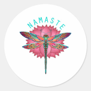Namaste Lotus Dragonfly Yoga Ronde Sticker