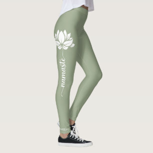 Namaste Lotus Flower Moderne Personalized Name Leggings