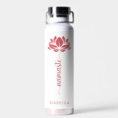 Namaste Lotus Flower Moderne Personalized Name Waterfles (Achterkant)