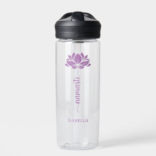Namaste Lotus Flower Moderne Personalized Name Waterfles (Voorkant)