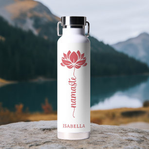 Namaste Lotus Flower Moderne Personalized Name Waterfles