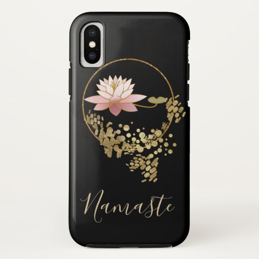 *~* Namaste Lotus Gold Glitter Black Girly Zen Case-Mate iPhone Case (Achterkant)