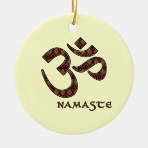 Namaste met Om Symbol Brown en Cream Keramisch Ornament