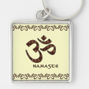Namaste met Om Symbol Brown en Cream Sleutelhanger