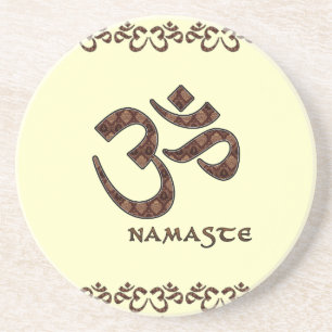Namaste met Om Symbol Brown en Cream Zandsteen Onderzetter