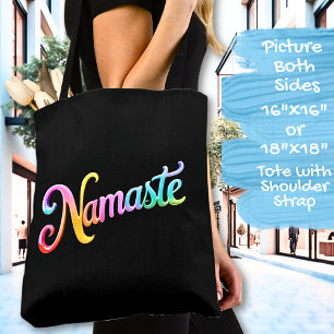 Namaste op een zwarte draagtas
