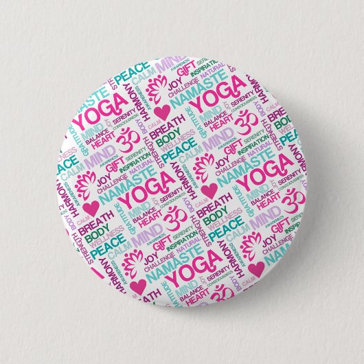 Namaste, Peace and Harmony Pink YOGA-patroon Ronde Button 5,7 Cm (Voorkant)