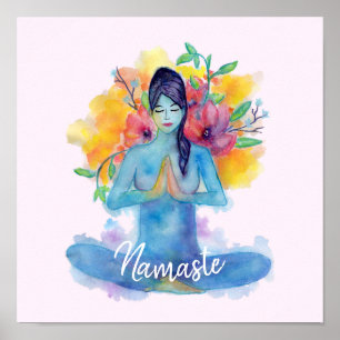 Namaste Waterverf Meditatie met tekst Poster
