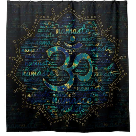 Namaste Word Art in Lotus met OM-symbool Douchegordijn (Voorkant)