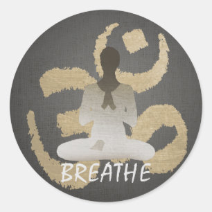 Namaste Yoga Gold Om Sign Breathe Ronde Sticker
