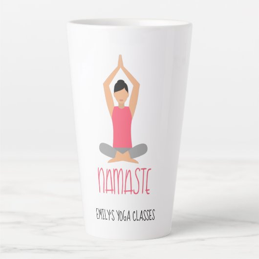Namaste Yoga Pose Bedrijfsnaam Latte Mok (Voorkant)
