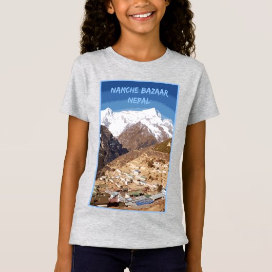 Namche Bazaar en uitzicht in de bergen, Nepal T-shirt (Voorkant)