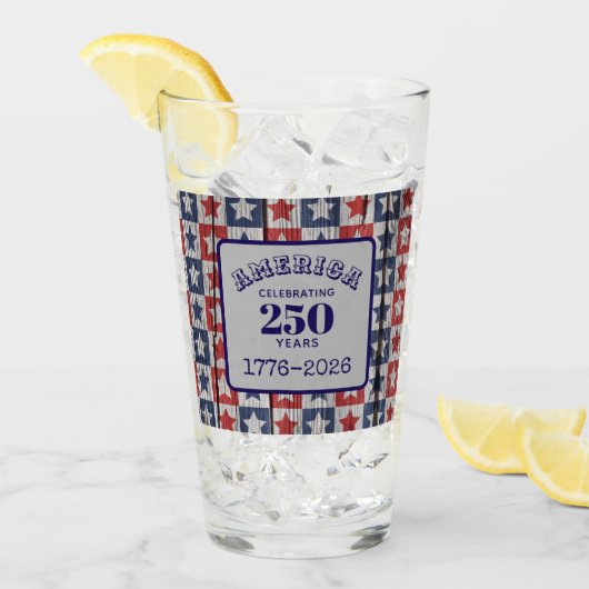 Name 250 years 1776-2026 Geometric Stars Pint Glas (Voorkant ijs)