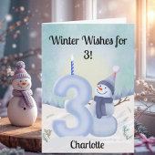 Name 3rd Birthday Snowman with Snowy Three Kaart